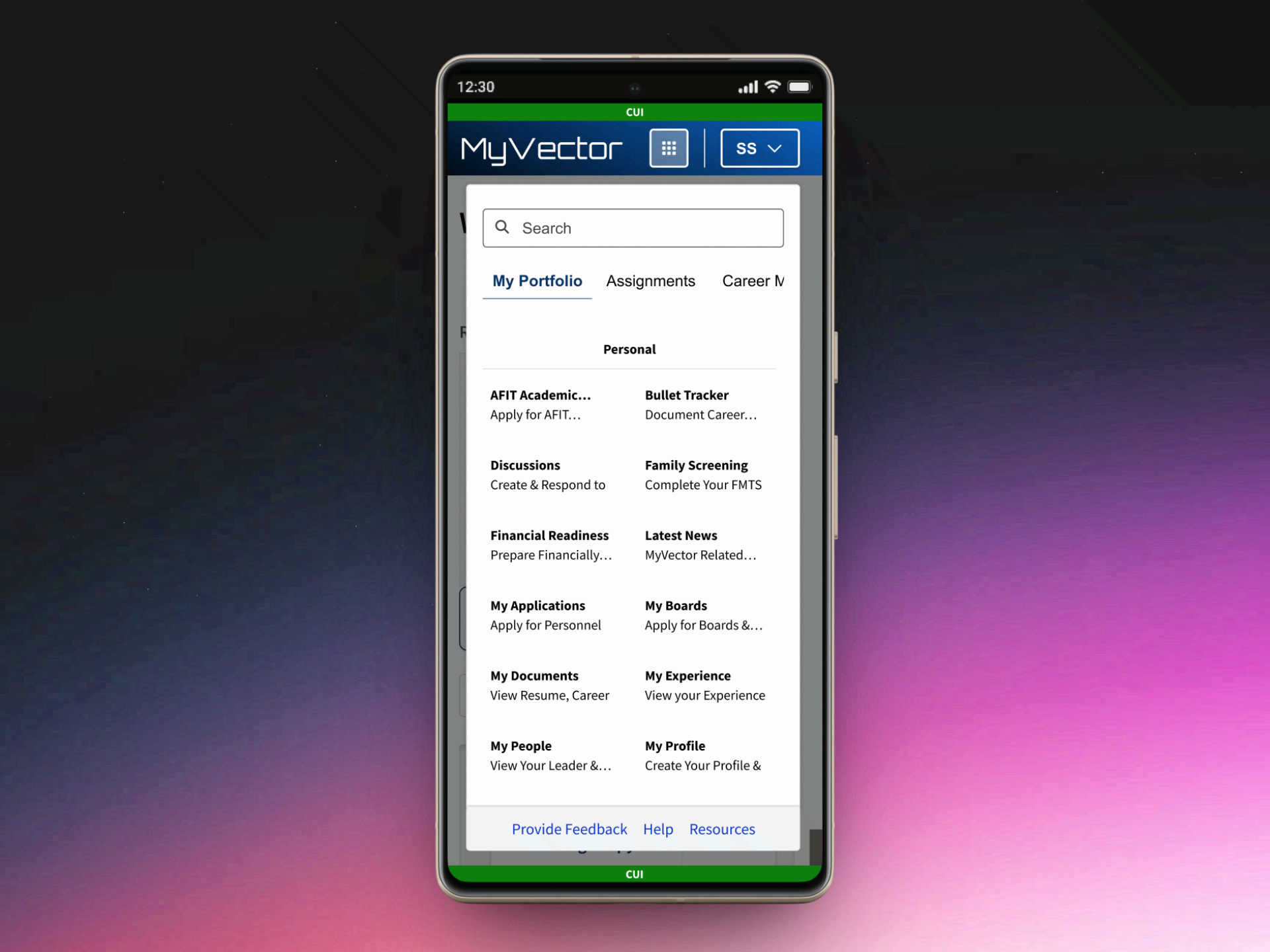 Mobile view of the final navigation UI